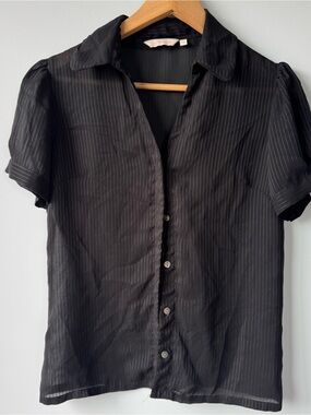 paper doll Black Pinstripe Short-Sleeve Button Down Shirt